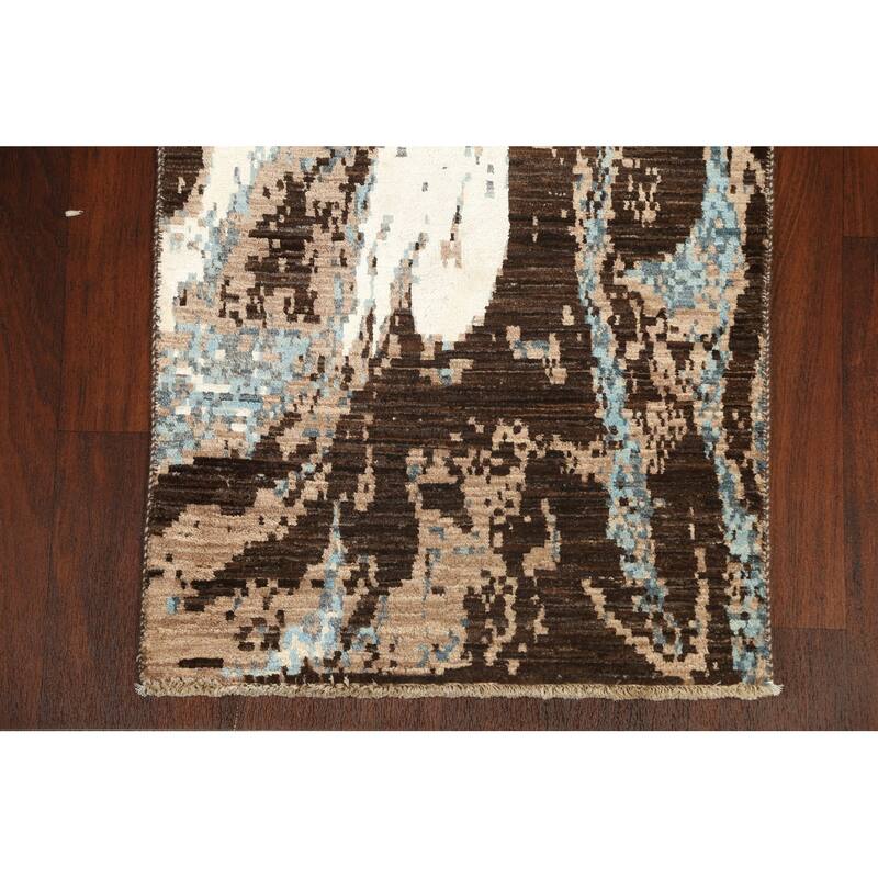 Wool/ Silk Vegetable Dye Oriental Abstract Runner Rug Hand-knotted - 2'7" x 9'10"