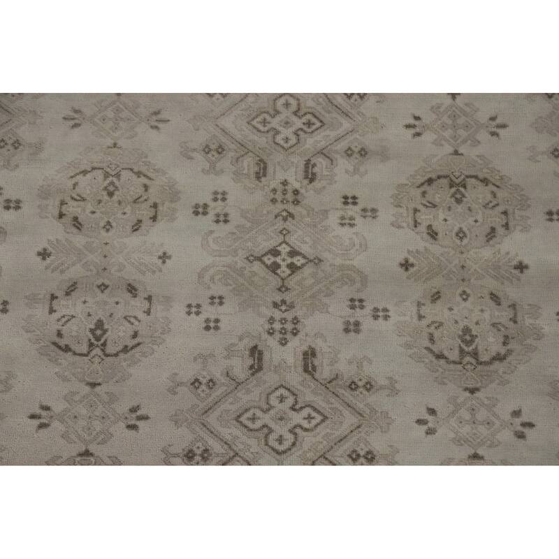 Beige Oushak Area Rug Hand-Knotted Wool Carpet - 7'10"x 9'7"