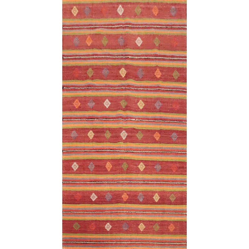 Hand Woven Oriental 100% Wool Carpet Southwestern Tribal Oranges & Rust Kilim Area Rug - 10' 2'' X 5' 6''