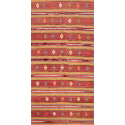 Hand Woven Oriental 100% Wool Carpet Southwestern Tribal Oranges & Rust Kilim Area Rug - 10' 2'' X 5' 6''