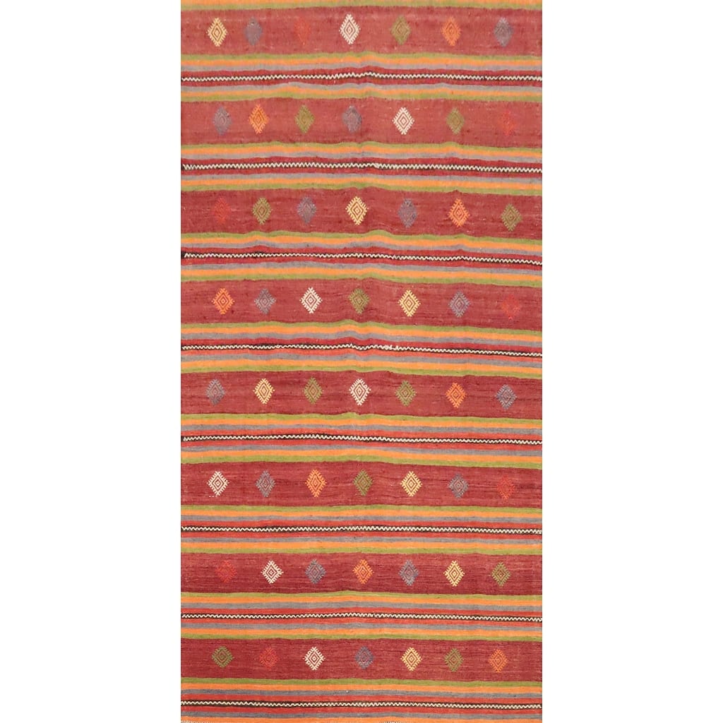 Hand Woven Oriental 100% Wool Carpet Southwestern Tribal Oranges & Rust Kilim Area Rug - 10' 2'' X 5' 6''
