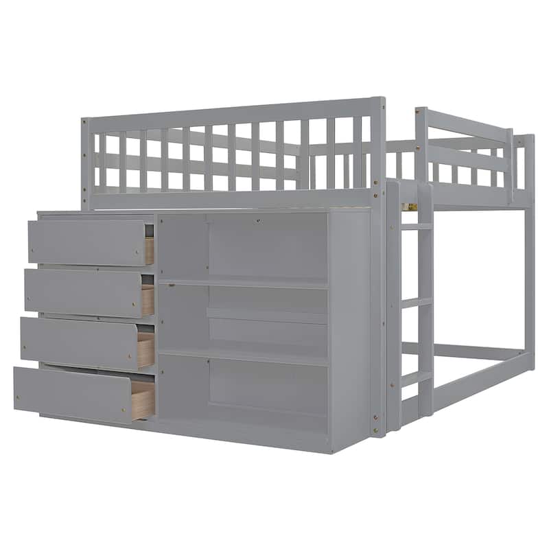 Space-Saving Full Bunk Bed with 4 Drawers, 3 Shelves, and Sturdy Ladder
