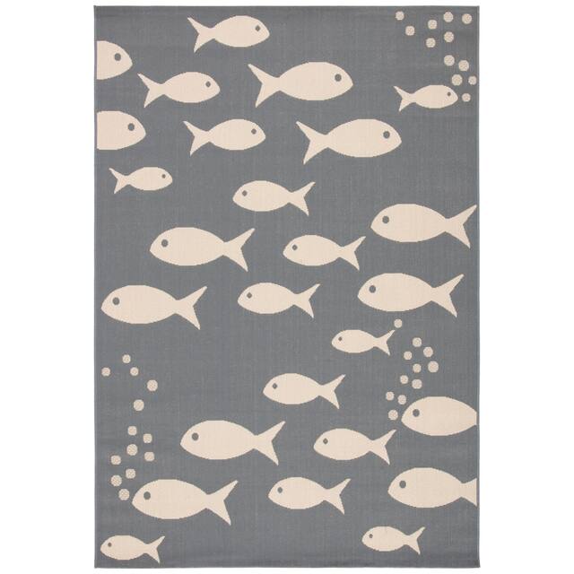 SAFAVIEH Courtyard Illa Indoor/ Outdoor Waterproof Patio Backyard Rug - 2' x 3'7" - Dark Grey/Beige