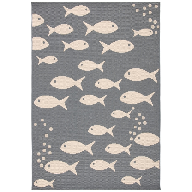 SAFAVIEH Courtyard Illa Indoor/ Outdoor Waterproof Patio Backyard Rug - 2' x 3'7" - Dark Grey/Beige