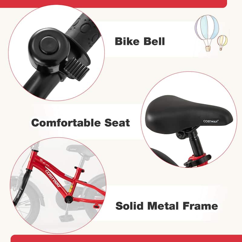 Costway 12"/14"/16"/18" Kids Bike for 3-4 Years Old Boys & Girls with