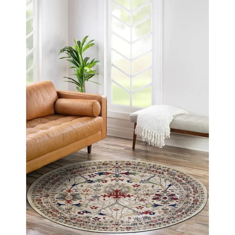Ivory Traditional Oriental Morris Area Rug - Elegant and Timeless Design - 4' Round