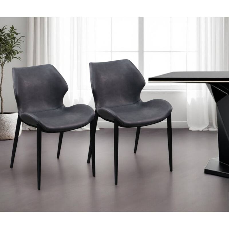 Set of 2 Grey and Black Upholstered Faux Leather Dining Chairs - 20.90” x 19.40” x 30.70”