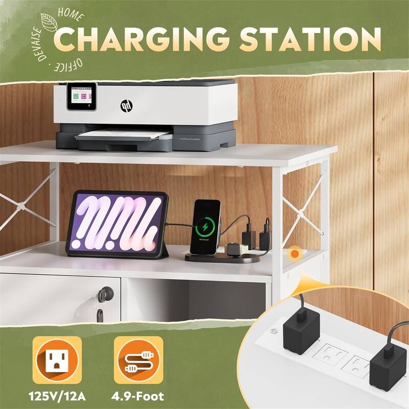 File Cabinet with Charging Station - 16.06"D x 23.62"W x 25.91"H