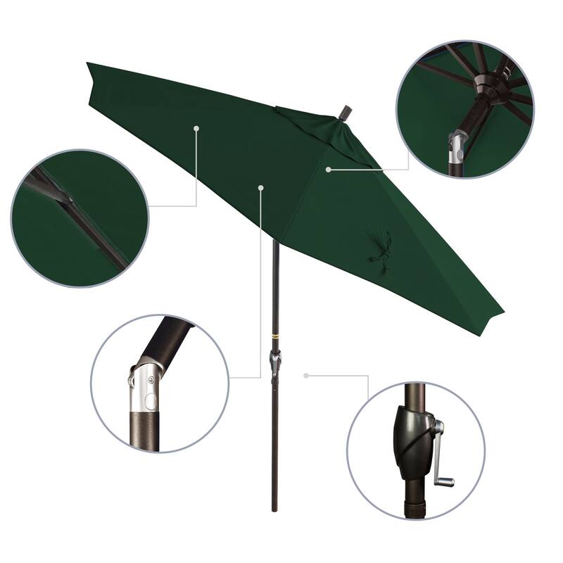 California Umbrella 9' Round Crank Lift Push Button Tilt Bronze Aluminum Patio Umbrella Olefin