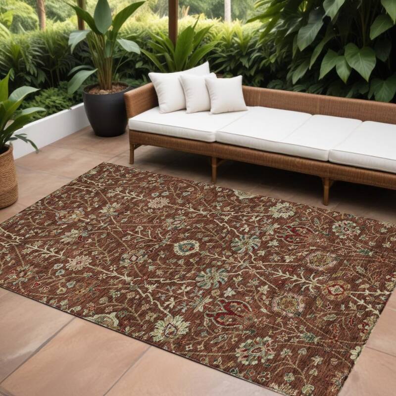 HomeRoots Floral Transitional Rectangle Outdoor Rug - 9' X 12'