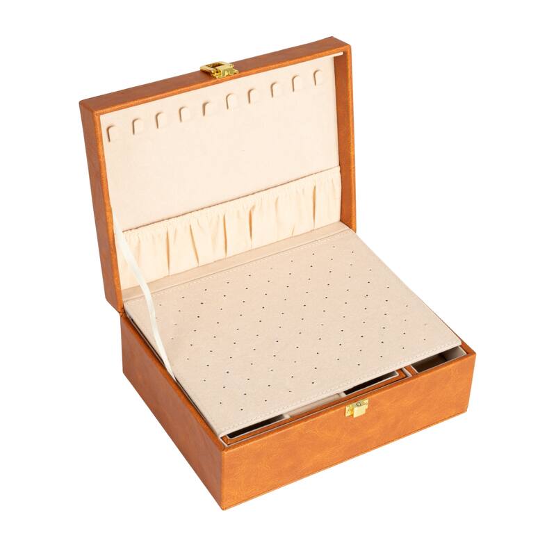 Household Essentials Vegan Leather 2-Layer Jewelry Organizer Box with Clasp Closure - 9.3"L x 7.3"W x 3.8"H