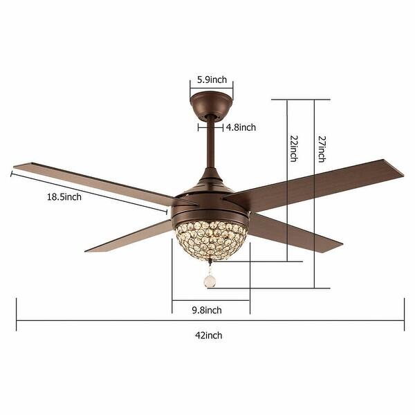 dimension image slide 0 of 2, Bronze Crystal Fandelier 4-Blades Ceiling Fan with Light and Remote