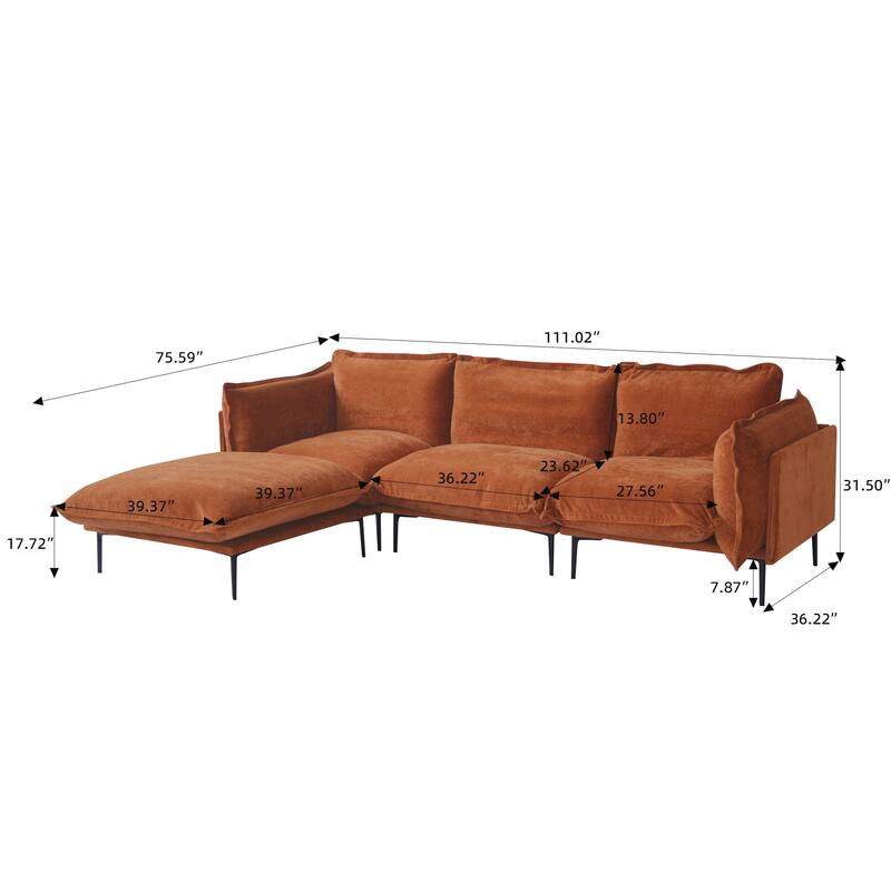 111.02'' Down Filled Sectional Sofa Couch Chenille Fabric Upholstery L-Shaped Sofa with Ottoman