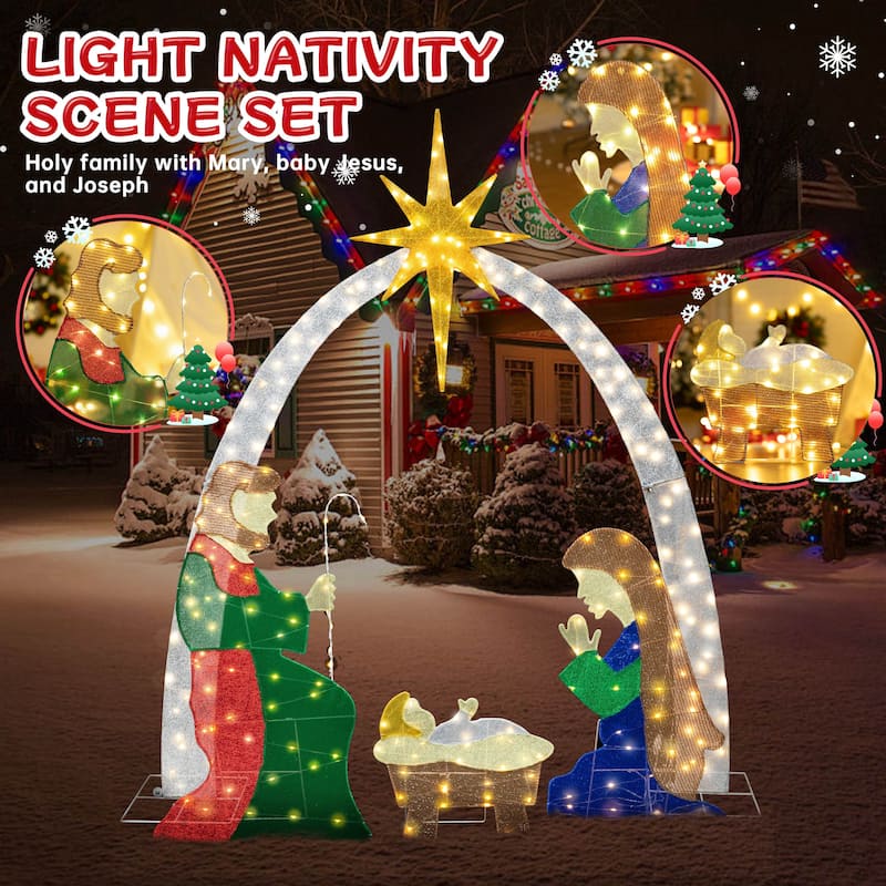 Nativity Scene Christmas Light Outdoor Decoration - Gold