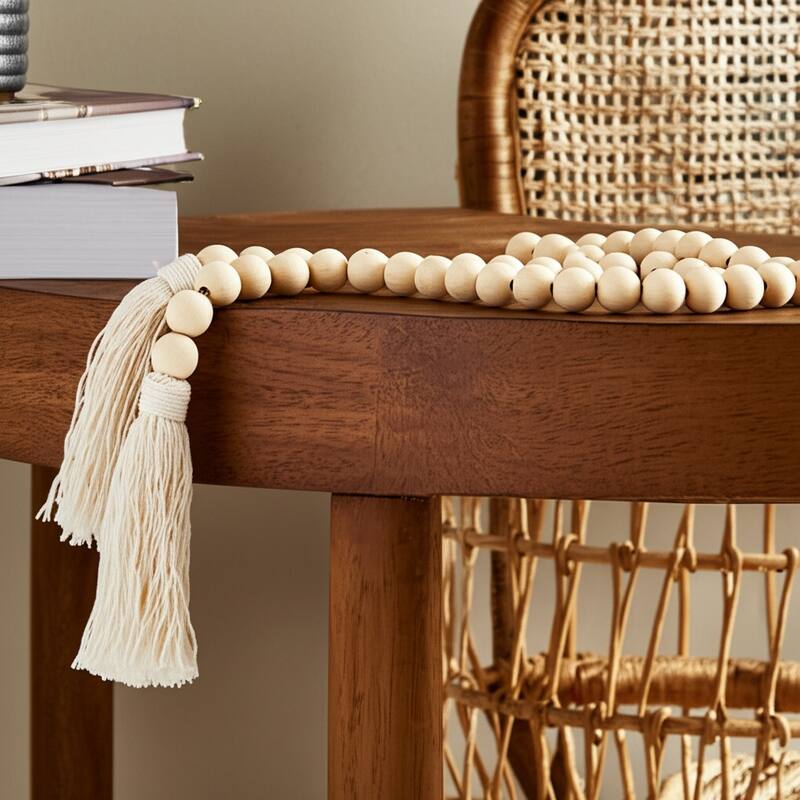 Wood Beads, Natural Finish, Bohemian Macrame Wall Decor and Home Accent for Living Rooms and Bedrooms - 45" x 1" x 1"