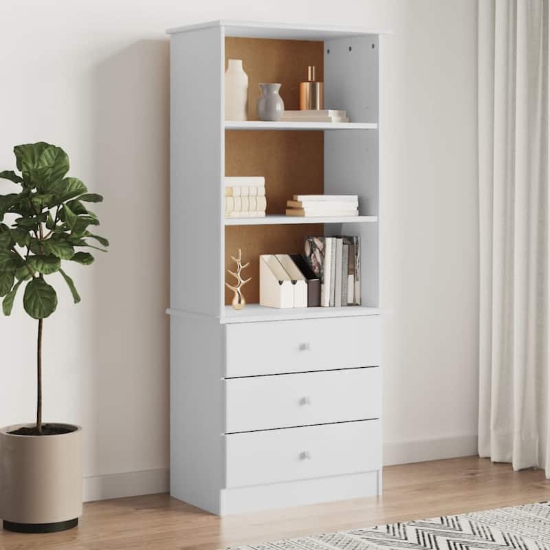 vidaXL Bookcase with Drawers ALTA 23.6"x13.8"x55.9" Solid Wood Pine - White