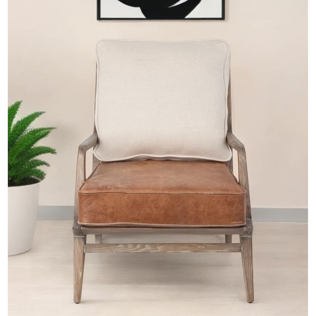 HomeRoots 24" Beige and Brown And Brown Leather Arm Chair - 24.01' X '32.28' X '31.88