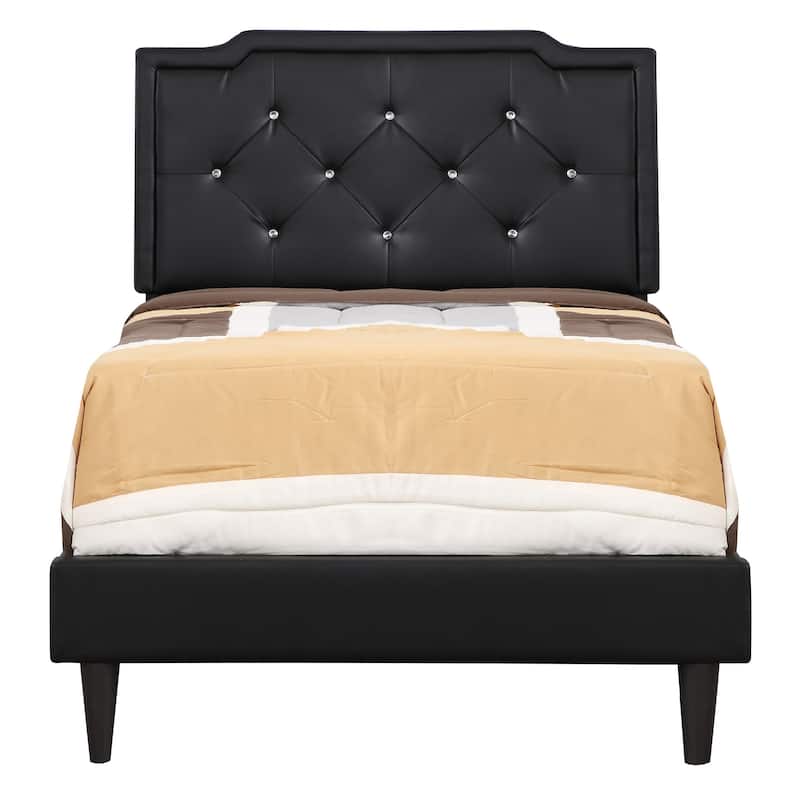 Jeweled Upholstered Tufted Twin Panel Bed - 81" - Black