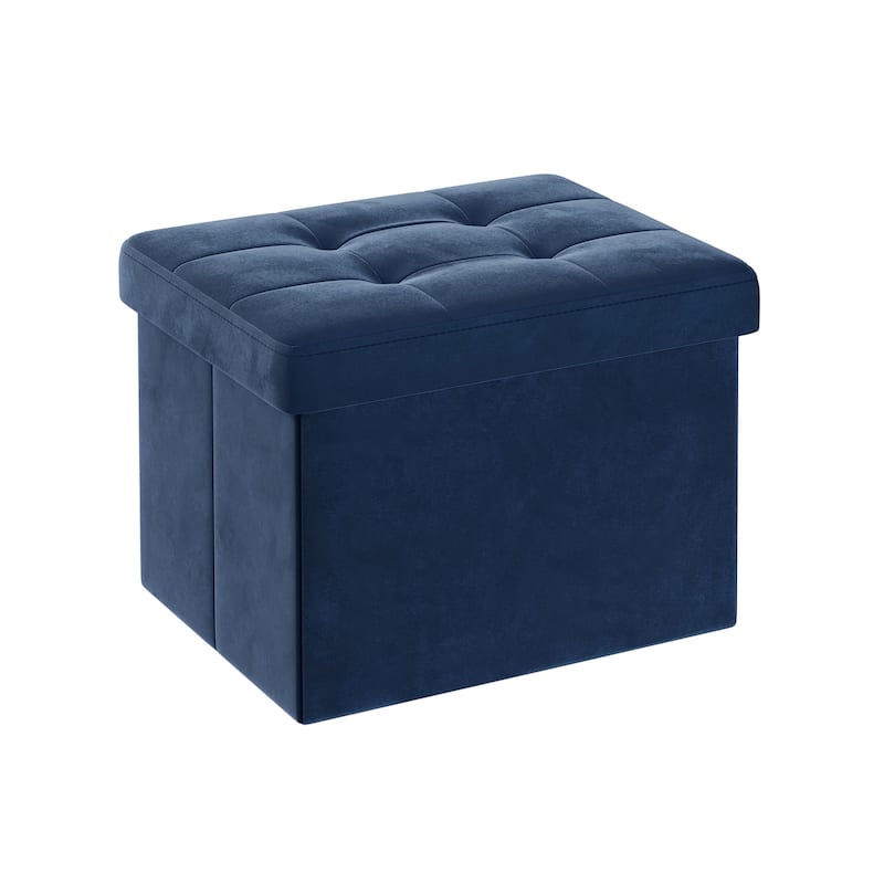 Velvet Foldable Storage Ottoman with Padded Seat and Hidden Compartment for Living Room or Entryway - 12.2 x 16.1 x 12.2 Inches - Midnight Blue