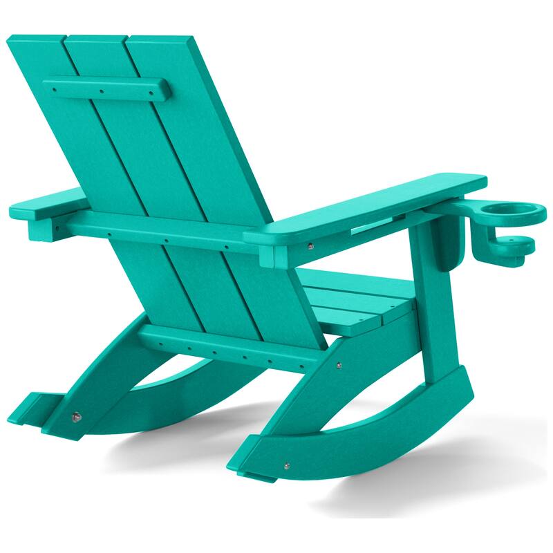 Shoreside Kids Outdoor Poly Adirondack Rocking Chair with Cup Holder (Set of 2)