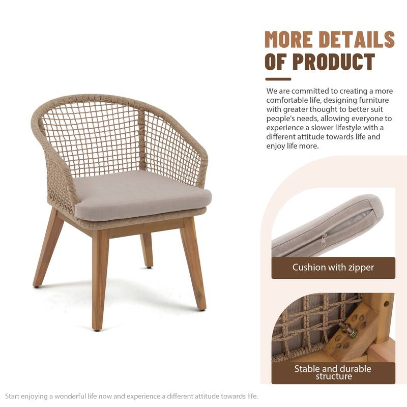 Acacia Wood & Aluminum Outdoor Dining Set - 8 Rope-Woven Chairs with X-Base Table & Umbrella Hole