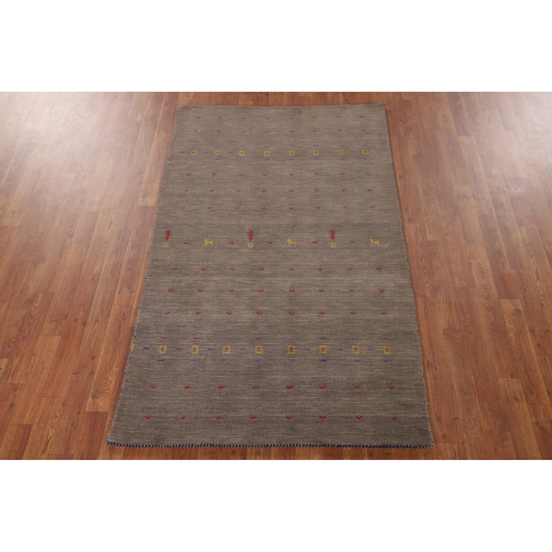 Brown Tribal Gabbeh Indian Area Rug Handmade Wool Carpet - 3'8"x 6'1"