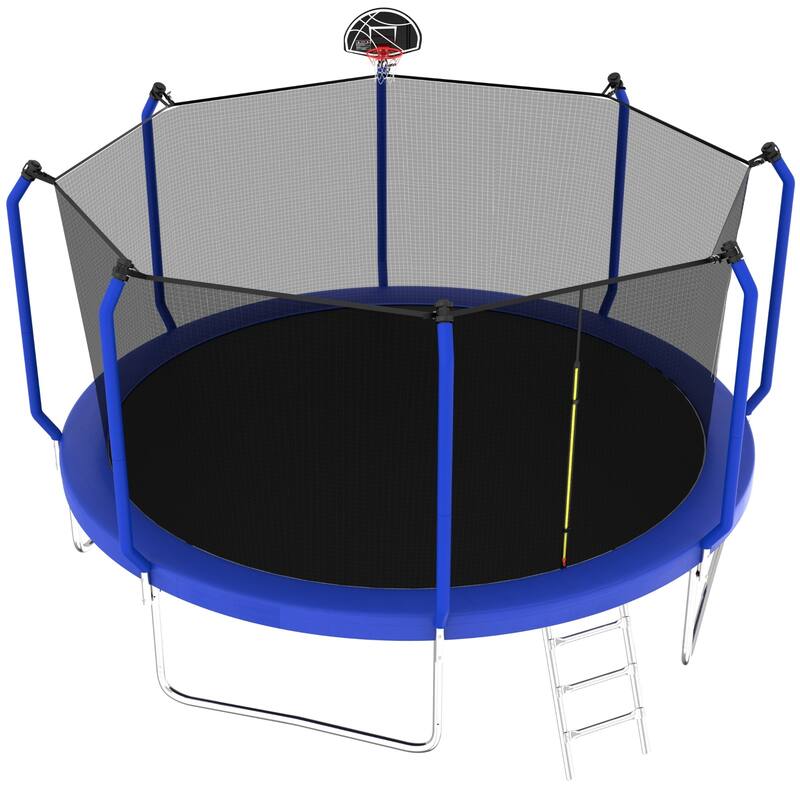 Outdoor Trampoline with Safety Net, Basketball Hoop & Ladder