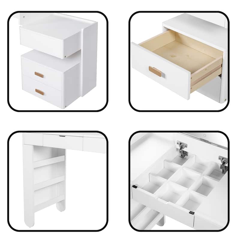 3-in-1 Makeup Vanity Desk with Flip-Top Mirror