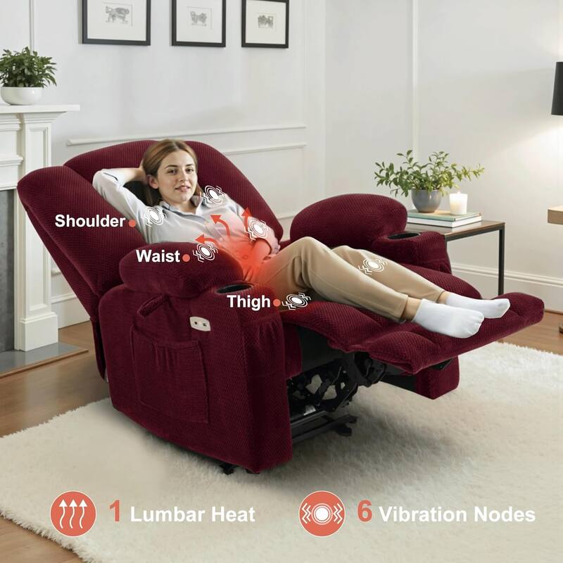 MCombo Electric Power Recliner Chair with Massage & Heat, Plush Fabric 8015