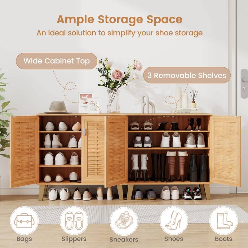 Costway 2-Door Shoe Cabinet with Ventilated Woven Doors & 3 Removable - See Details