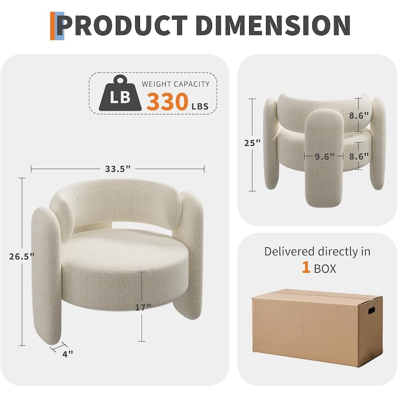 Modern Sherpa Upholstered Boucle Accent Barrel Sofa Chair for Living Room, Bedroom