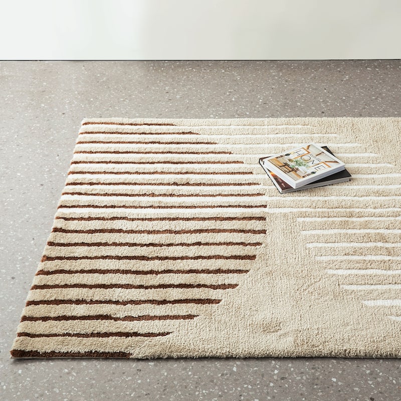 Glitzhome Modern Geometric Abstract Pattern High-Low Shag Area Rugs