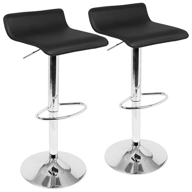 Set of 2 Black Faux Leather Metal Indoor Bar Stools, 34.75"