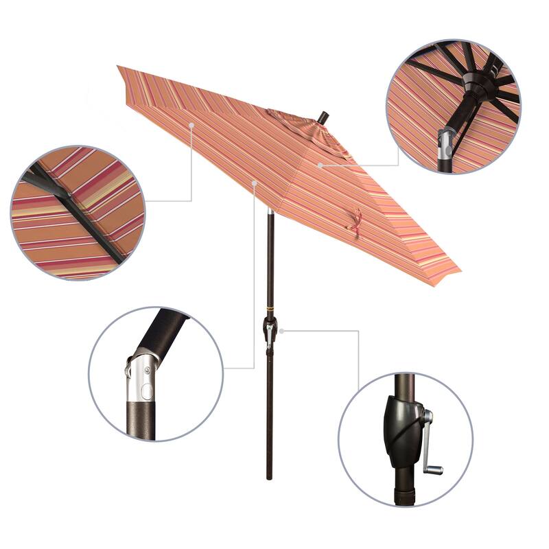 California Umbrella 7.5' Round Crank Lift Push Button Tilt Bronze Aluminum Patio Umbrella with Sunbrella Cilantro Fabric