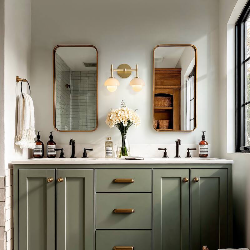 Lily Pod Double Armed Sconce - Metal, Glass & Matte Black, Ivory White 2-Light Sconce for Bathroom or Hallway in Modern Style