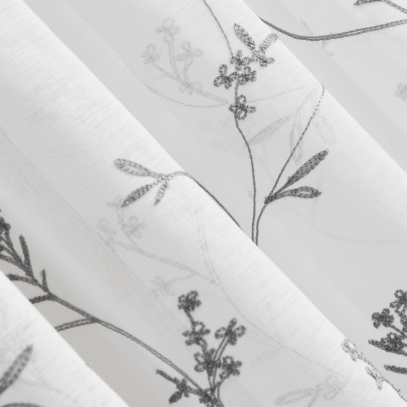 No. 918 Delia Embroidered Floral Sheer Rod Pocket 1-Piece Curtain Panel, Single Panel