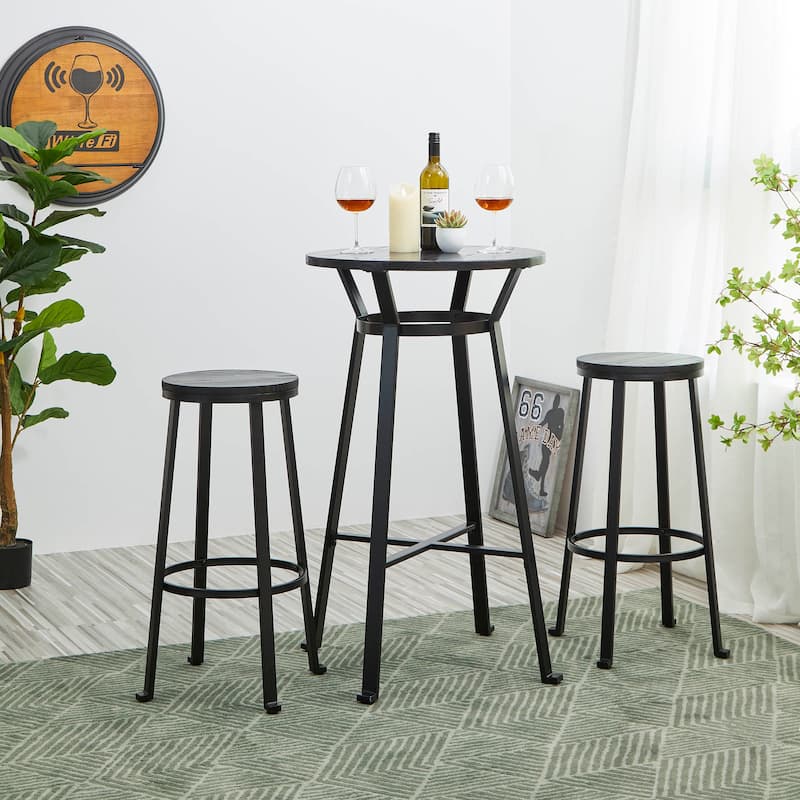 Glitzhome 41"H Rustic Steel Pub/Bar Table with Elm Wood Round Top