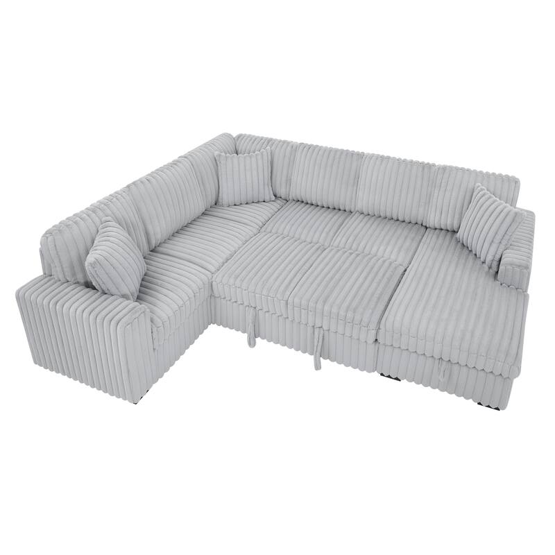 Roomfitters 122 Inch Pull Out Couch, Plush Fabric Sofa Bed, Comfy Upholstered, Oversized U Shape Sectional Sleeper Sofa Bed