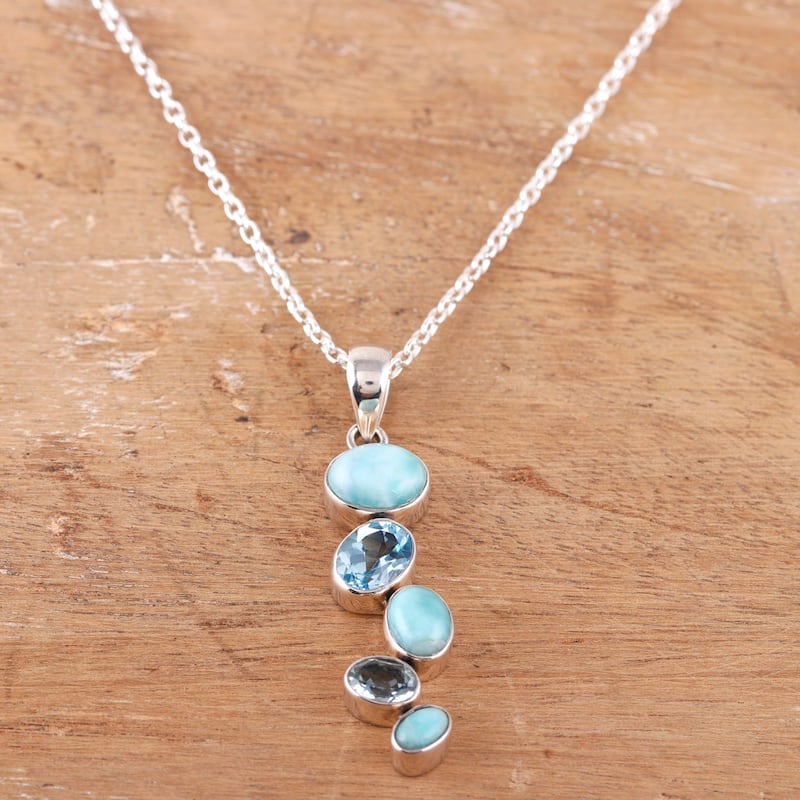 Novica Handmade Blue Pinnacle Larimar And Blue Topaz Pendant Necklace