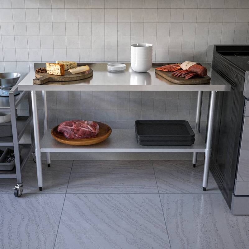 Profeeshaw Stainless Steel Work Table with Backsplash & Adjustable Shelf for Commercial Use - 48"L x 30"W x 37"H