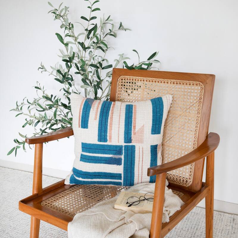 Handmade Geometric Square Throw Pillow - 20" - Green and White