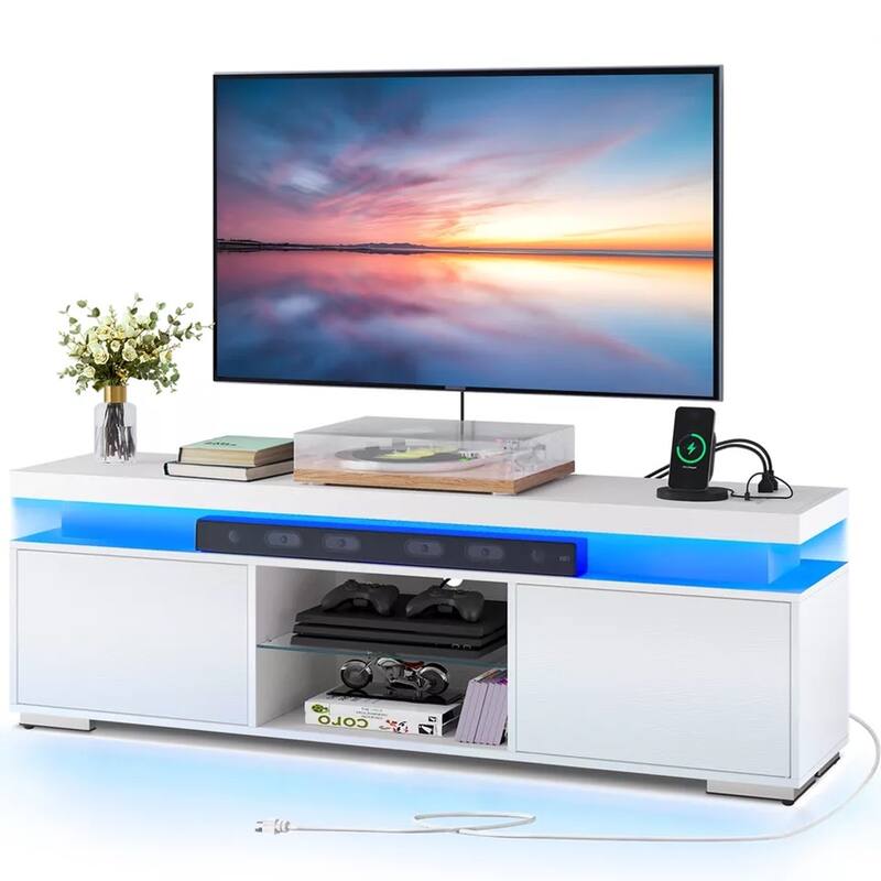 TV Stand with Power Outlets & Led Lights for TVs Up to 65" - 58 inches