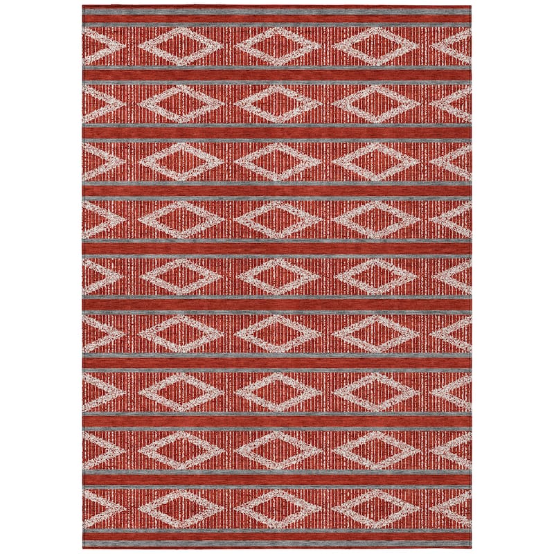 Machine Washable Indoor/ Outdoor Diamond Stripe Chantille Rug