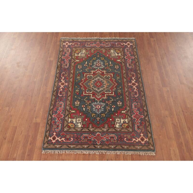 Traditional Heriz-Serapi Oriental Accent Rug Handmade Wool Carpet - 3'11"x 5'11"