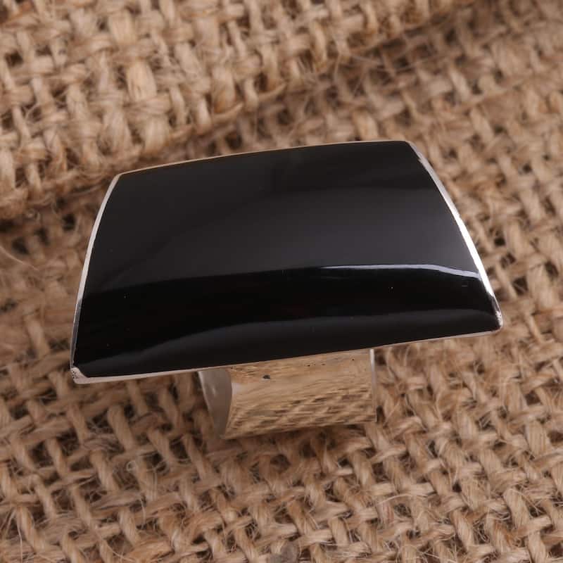 Novica Handmade Black Trapeze Sterling Silver Cocktail Ring