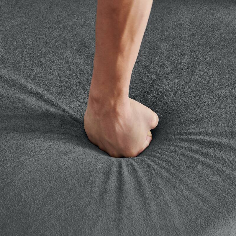 Roomfitters Modern Chenille Pull-Out Bed Sofa with Retractable Table, LED Lighting, USB Ports and Cup Holders