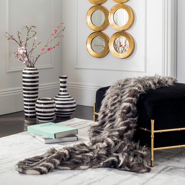 SAFAVIEH Faux Pheasant Black Grey 50 x 60 inch Throw Blanket