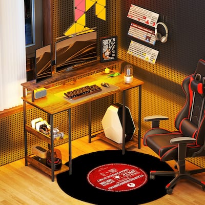 Particleboard and Steel Desk with RGB Lights Monitor Stand Shelves