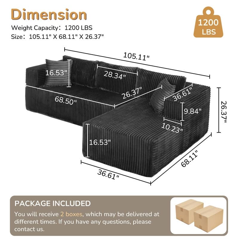 Modular Plush Sofa, All-Foam No Springs, Space-Saving for Living Room