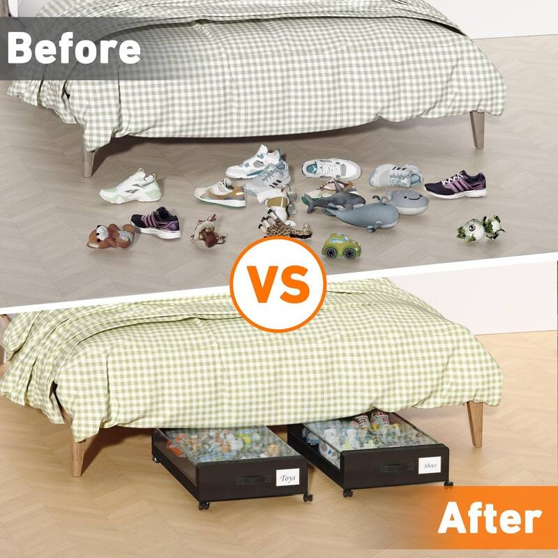 2-Pack XXL 65L Under Bed Storage Bins with Wheels & Lids – Black